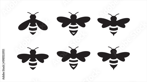 Modern insect icon pack featuring flying bees for ecology and wildlife design