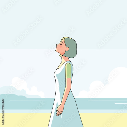 Serene Woman Enjoying a Peaceful Moment Outdoors.