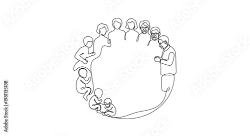 High Quality Black Continuous Line Human Life Cycle – Minimal Growth & Journey Illustration