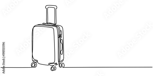 Minimalist line drawing of travel suitcase with wheels