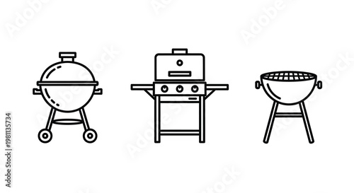 Three distinct grill types shown in simple black line art silhouette
