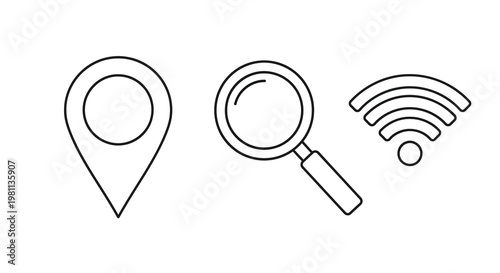 Location search and wifi icons presented as a clean silhouette