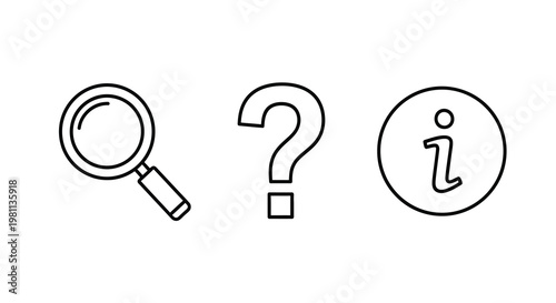 Simple line icons depicting search help and information silhouette