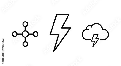 Simple line art icons depicting weather and connectivity silhouette