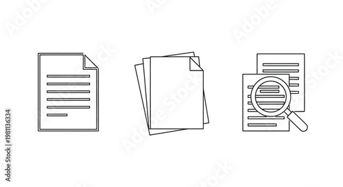 Documents with a magnifying glass depicted as a simple outline silhouette