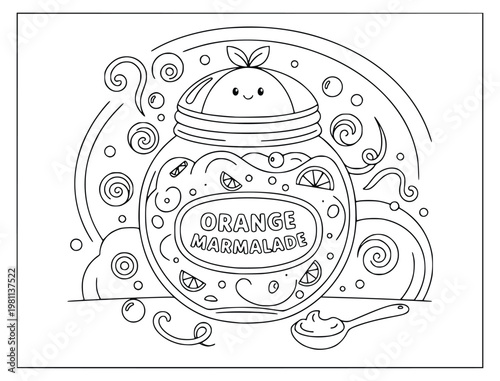 Marmalade jar with a cute face is ready for coloring in this sweet design