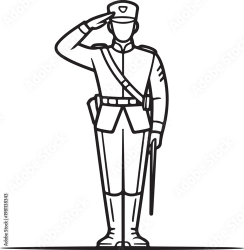 Army Soldier Standing Salute Black and White -
Uniformed Guard Saluting Vector for Military Concept Design