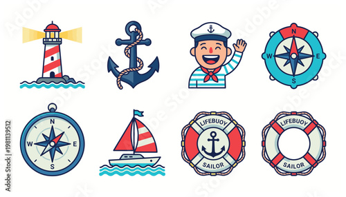 Nautical icons and symbols for design.