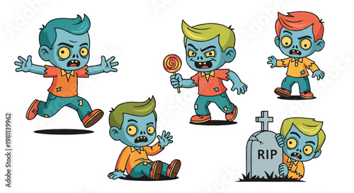 Cartoon zombies collection vector illustration isolated