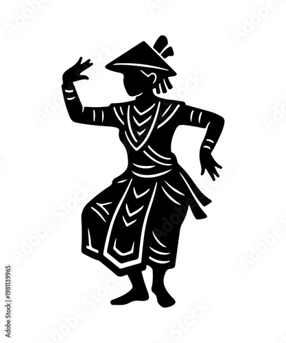 Indonesian traditional dancer silhouette icon. graceful ethnic dance.