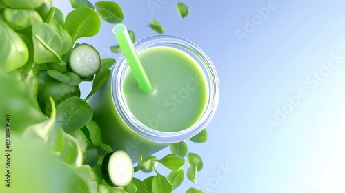 Green Smoothie with Spinach and Cucumber in Glass Jar