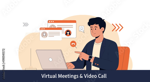 Man on Virtual Meeting via Laptop, Online Communication, Remote Work Concept