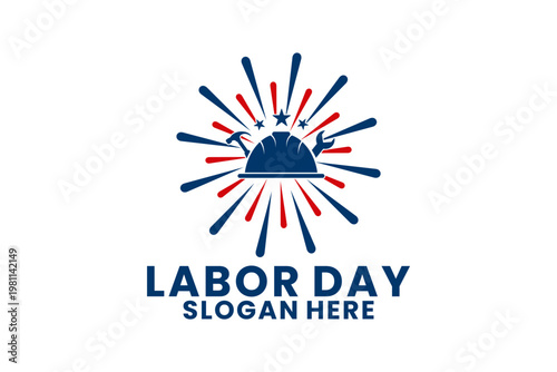Labor Day Celebration Logo with Helmet and Tools . Construction logo design vector template
