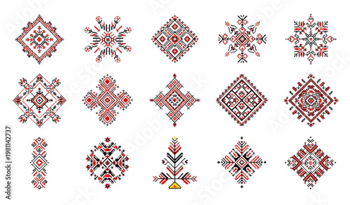 Ancient Ukrainian symbols vector set traditional folk signs illustration