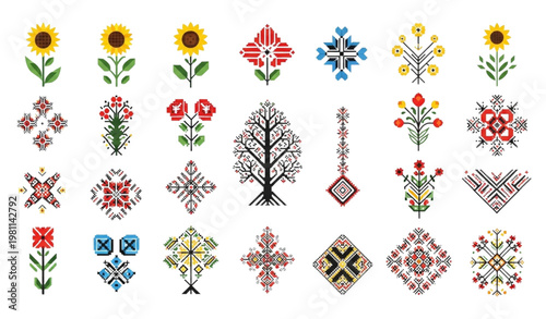 Ukrainian folk symbols vector clipart set traditional ornamental signs