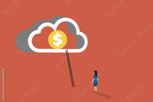 Cloud-based accounting software, digital investment platforms, and long-term financial dreaming. The ladder symbolizes the step-by-step approach required to reach lofty financial targets and the acces