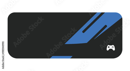 A sleek black gaming mousepad with blue accents and a white game controller logo on a clean white background