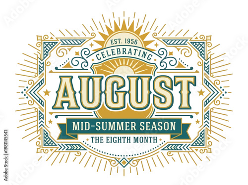 Classic August Month Celebration Emblem Design - Mid-Summer Seasonal Graphic for Calendar and Time Themes