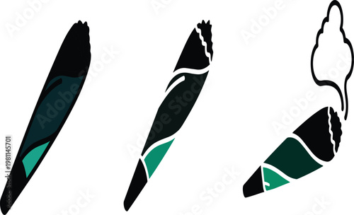 Set of Cannabis Joint Icons with Smoke Symbols and Marijuana Cigarette Illustrations for Dispensary Branding, Herbal Product Labels, and Medical Culture Designs