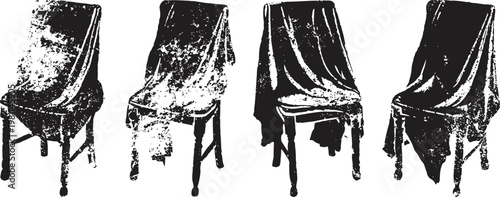 Vintage wooden chairs with fabric covers in various classic european styles, antique furniture collection