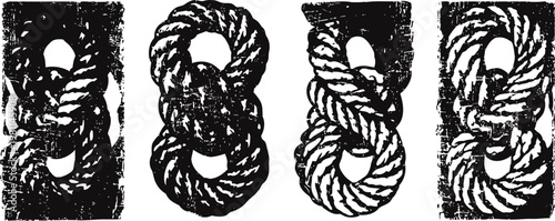 set of vintage rope knots illustrations with detailed texture on black background