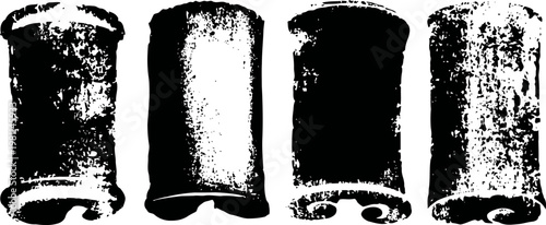 Old rusty metal pipe connectors laid in a row with weathered texture and corrosion damage