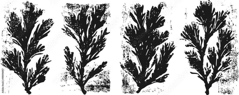Obraz premium Black and white digital abstract floral leaf design with rough textured background