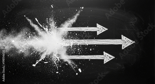 Quadro su tela Three Chalk Arrows Exploding Forward Indicating Progress.