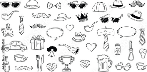 Happy fathers day collection of doodles hats cars hearts more for dad