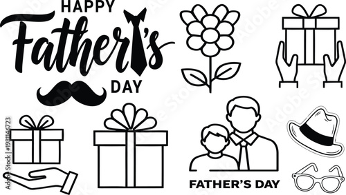 Happy father's day celebrating dad with gifts flowers love vector illustration