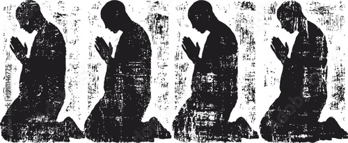 silhouettes of a person kneeling in prayer with hands together in a reverent pose