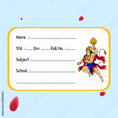 Yellow Outline Hanuman School Name Label Sticker Student Tag