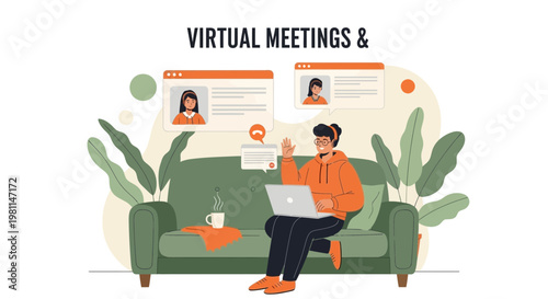 Virtual Meetings & Online Communication: Person on Sofa with Laptop