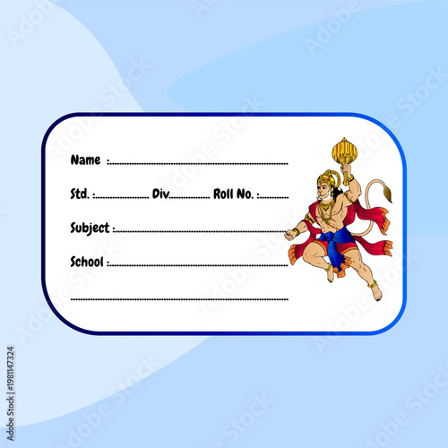 Dark Blue Rounded Hanuman School Name Label Sticker Student Tag