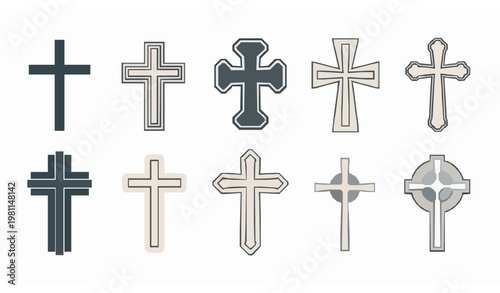 Christian cross symbol vector set flat design religious icon collection isolated on white