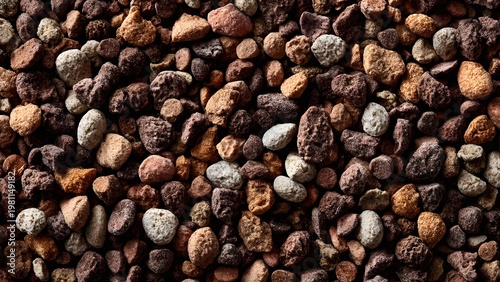 Dry pet food kibble texture background, close-up top view