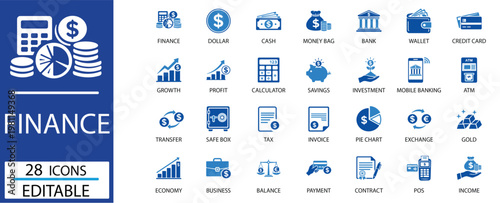 Finance Icon Set. Vector Glyph Finance Icons for Banking Investment Financial Business Analysis,Business,Economy,Paymentmore.Solid vector icons collection.