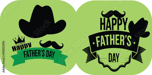 Happy fathers day stylish green card with hat mustache festive greetings