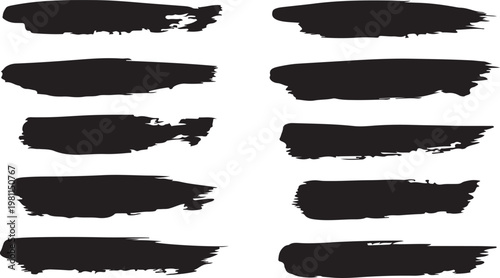 Abstract brush strokes collection black paint smears on white background