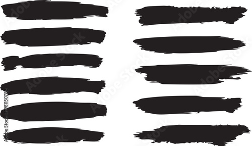 Abstract black brush strokes collection on white background