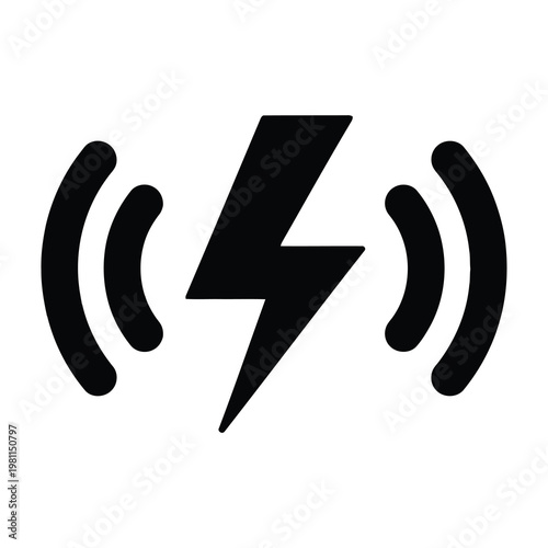 Fast Charging Symbol Icon Featuring a Lightning Bolt Sign Surrounded by Wireless Signal Waves
