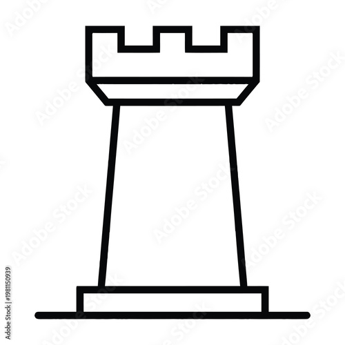 Chess Rook Piece Icon Symbol Isolated on White Background for Strategy Games and Board Game Design