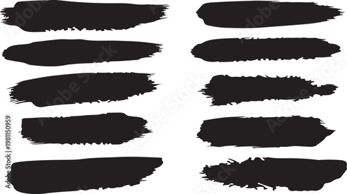 Abstract black brush strokes collection on white background
