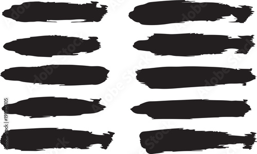 Abstract black brush strokes collection on white background