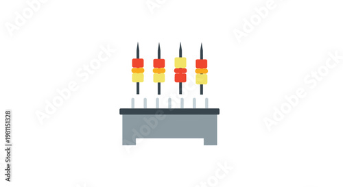 Colorful skewers on a grill.