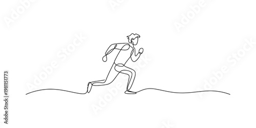 A minimalist single continuous line drawing of a person running forward across a plain landscape Vector, illustration