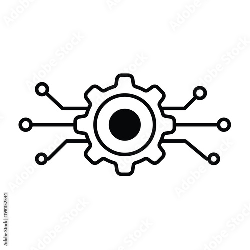Digital Gear Cogwheel Icon Representing Advanced Technology Integration and Industrial Automation