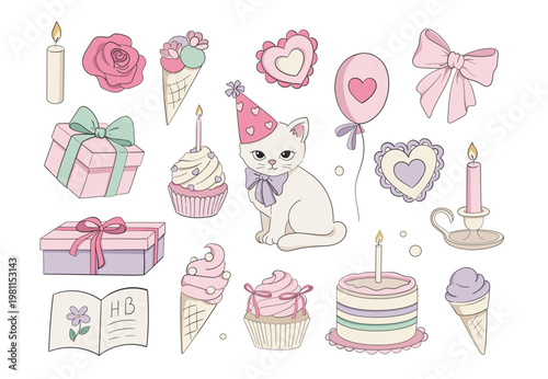 Cute Birthday Party Elements Pastel Pink