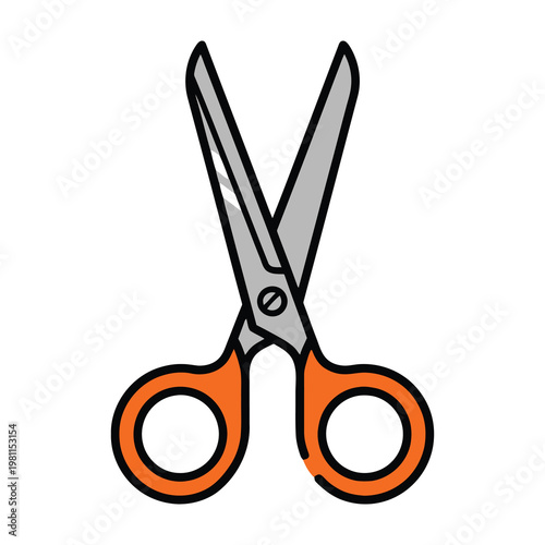 Open Scissors with Orange Handles Isolated on White Background for Crafting and Office Projects