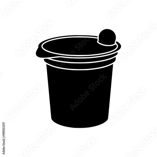 Black bucket with a lid and a small attached handle for easy carrying.